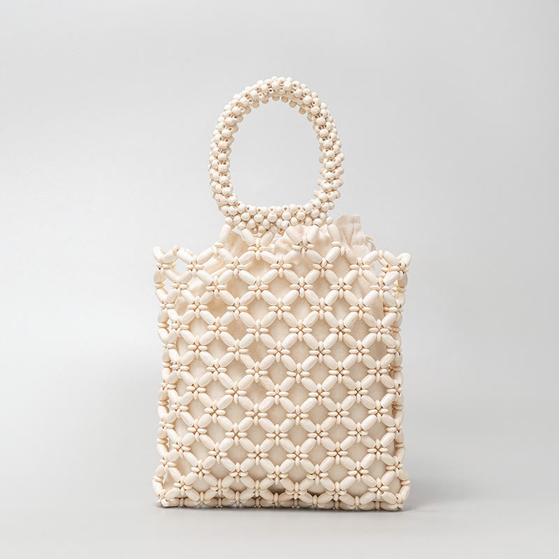 Sac à main en perles de bois tissées à la main en forme de Buddha Stones