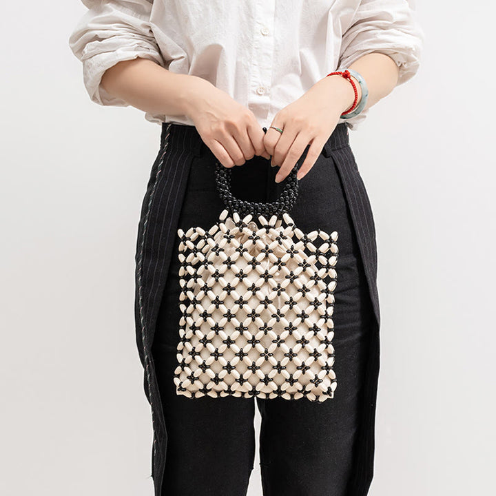Sac à main en perles de bois tissées à la main en forme de Buddha Stones