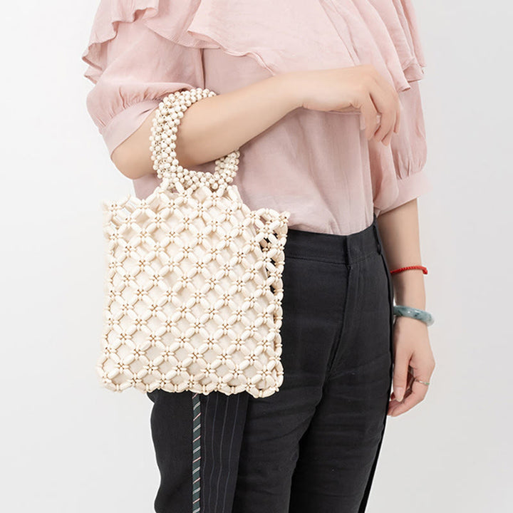 Sac à main en perles de bois tissées à la main en forme de Buddha Stones