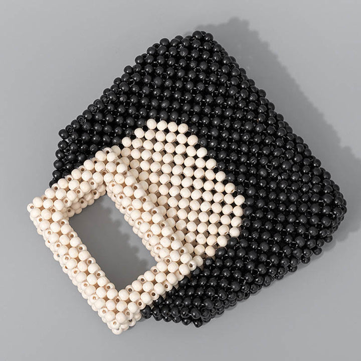 Sac à main fourre-tout carré en perles de bois tissées à la main avec Buddha Stones