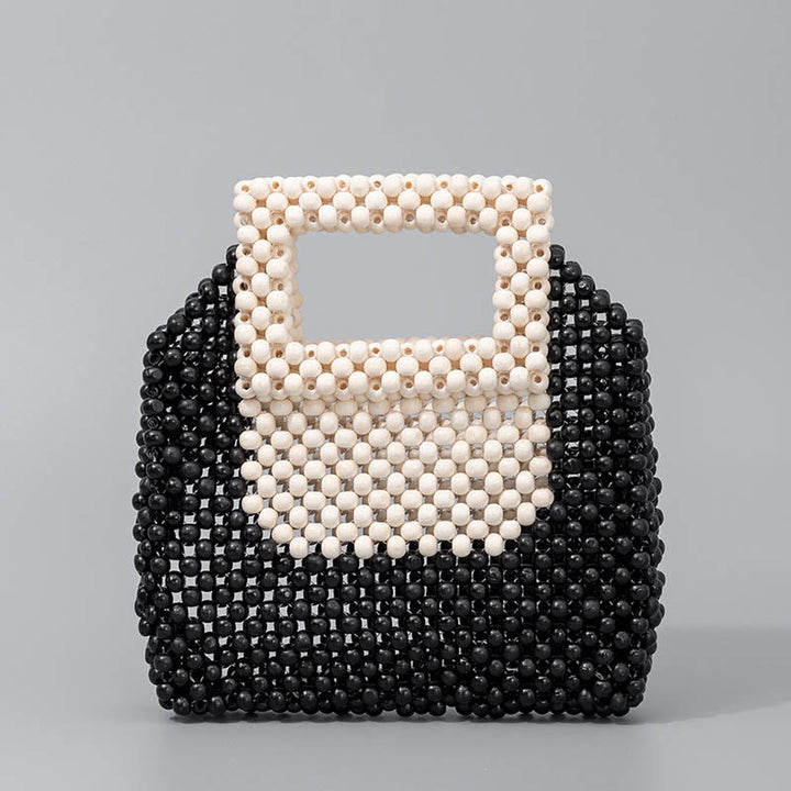Sac à main fourre-tout carré en perles de bois tissées à la main avec Buddha Stones