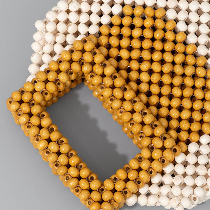 Sac à main fourre-tout carré en perles de bois tissées à la main avec Buddha Stones