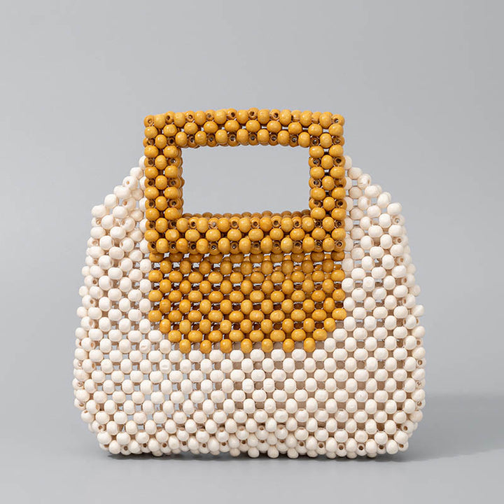Sac à main fourre-tout carré en perles de bois tissées à la main avec Buddha Stones