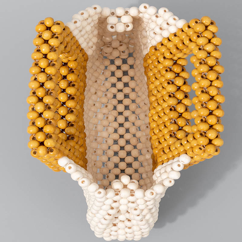 Sac à main fourre-tout carré en perles de bois tissées à la main avec Buddha Stones
