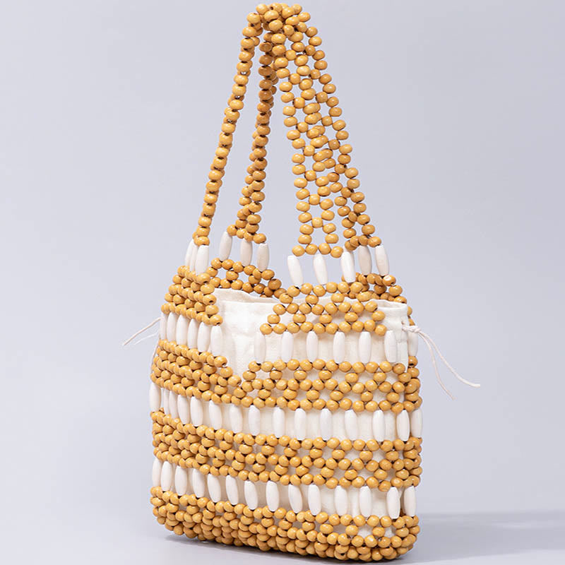 Sac à bandoulière en perles rondes en bois tissées à la main Buddha Stones