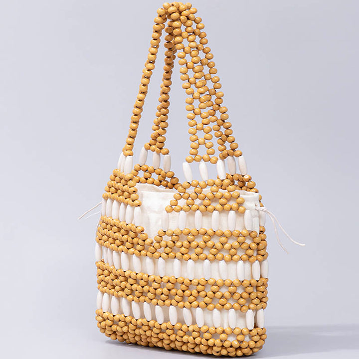 Sac à bandoulière en perles rondes en bois tissées à la main Buddha Stones