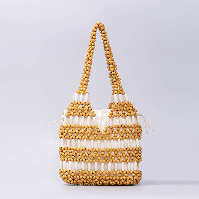 Sac à bandoulière en perles rondes en bois tissées à la main Buddha Stones