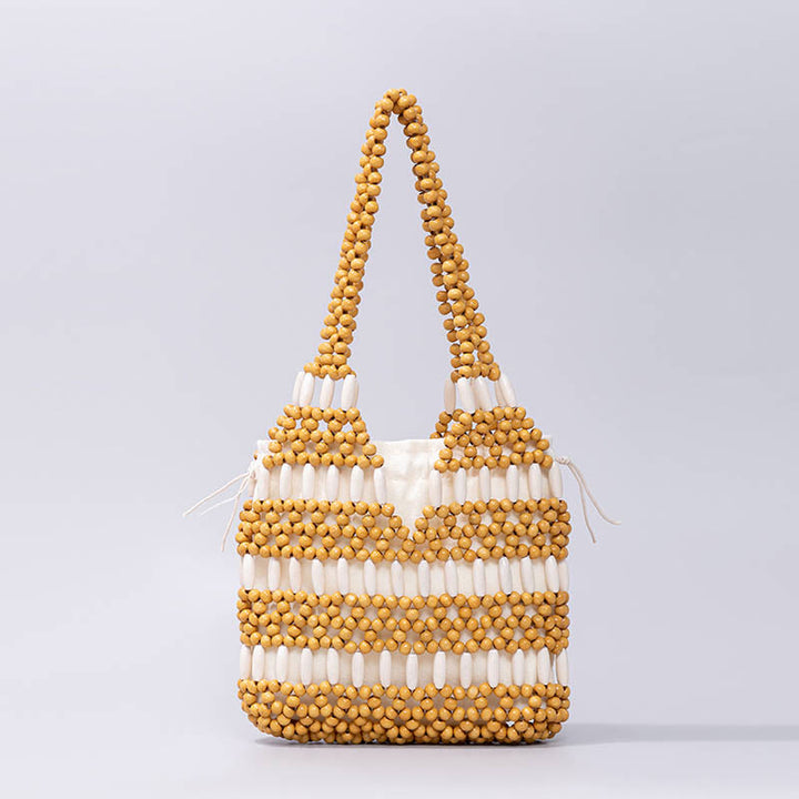Sac à bandoulière en perles rondes en bois tissées à la main Buddha Stones