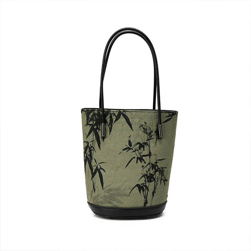 Sac à main vintage à bandoulière avec imprimé bambou vert et Buddha Stones