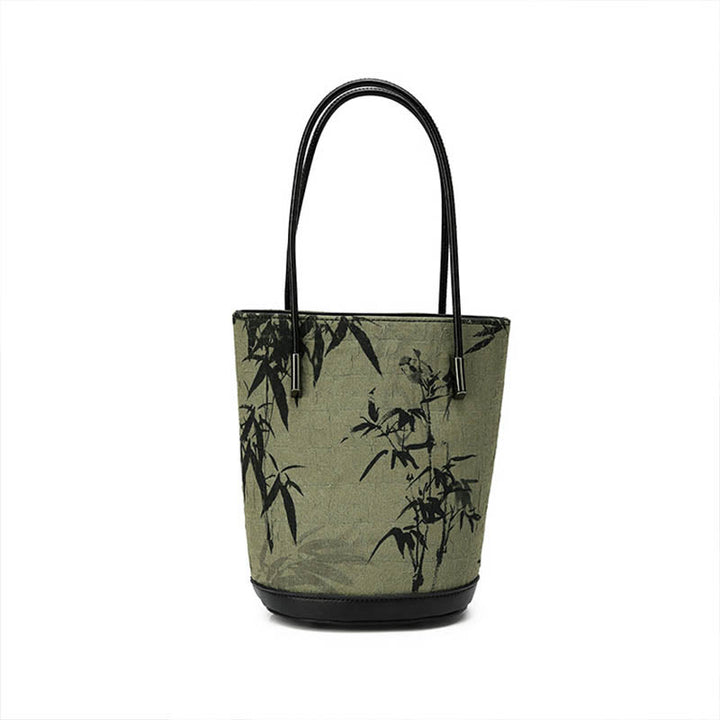 Sac à main vintage à bandoulière avec imprimé bambou vert et Buddha Stones