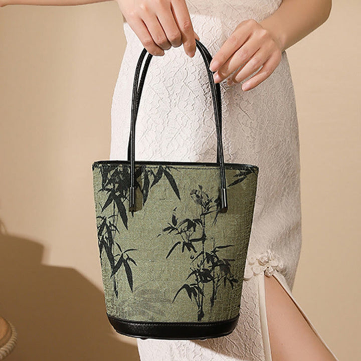 Sac à main vintage à bandoulière avec imprimé bambou vert et Buddha Stones - image 3