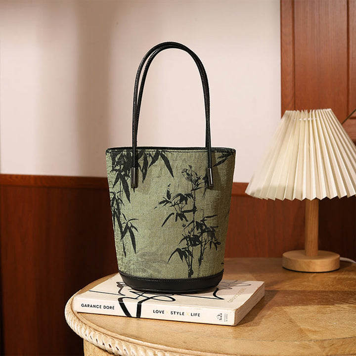 Sac à main vintage à bandoulière avec imprimé bambou vert et Buddha Stones - Bambou vert 14*11,5*19,5 cm - image 0