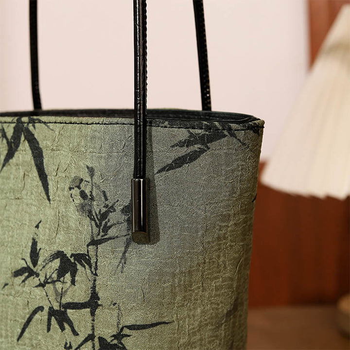 Sac à main vintage à bandoulière avec imprimé bambou vert et Buddha Stones