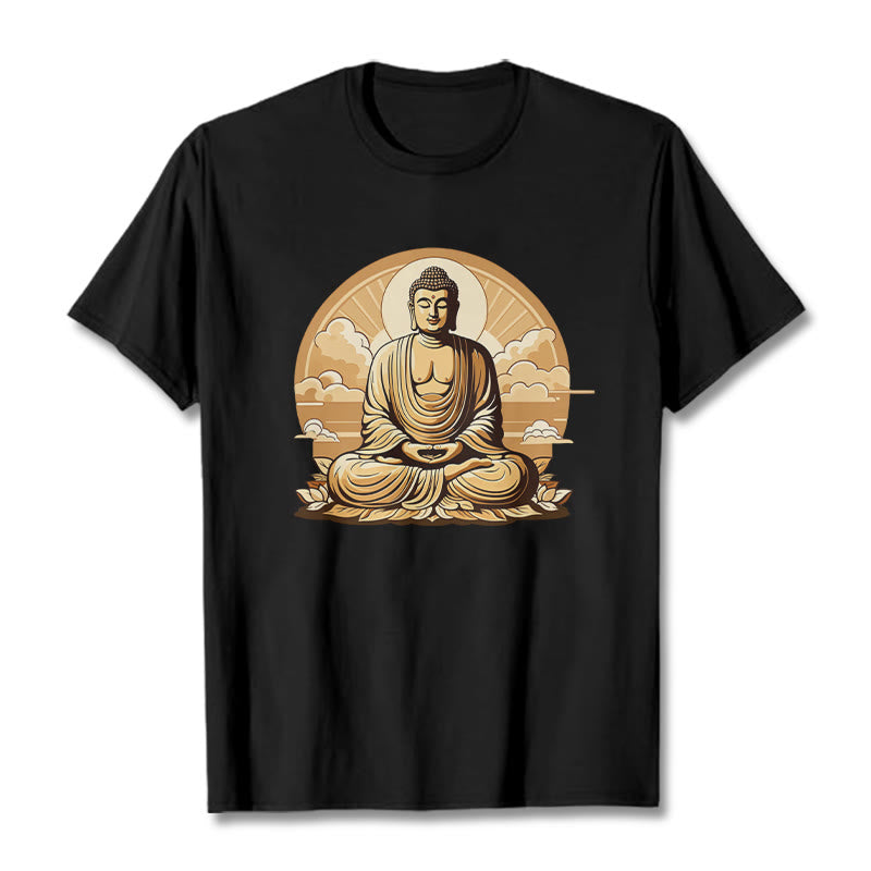 T-shirt Bouddha Buddha Stones Soleil Nuages ​​de bon augure Bouddha - Noir - 2XL - image 6