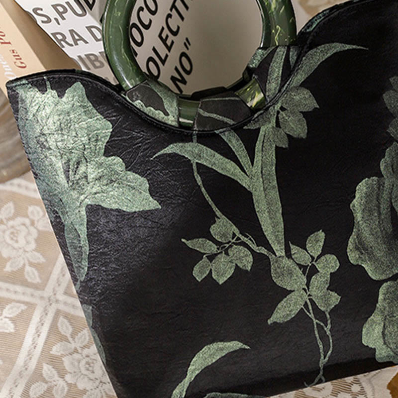 Sac à main vintage imprimé orchidées noires et vertes Buddha Stones - image 1