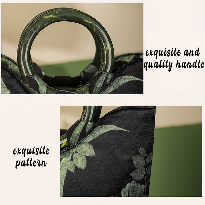Sac à main vintage imprimé orchidées noires et vertes Buddha Stones - image 7