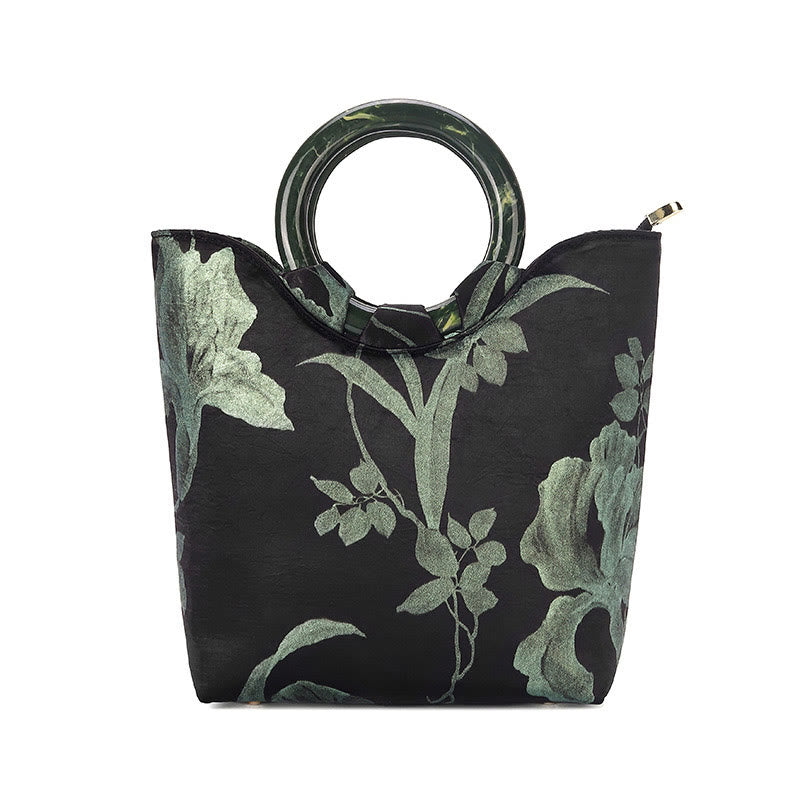 Sac à main vintage imprimé orchidées noires et vertes Buddha Stones - image 3