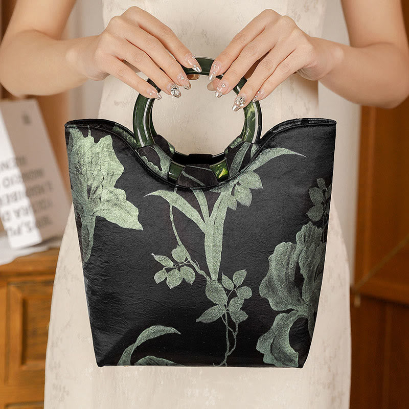 Sac à main vintage imprimé orchidées noires et vertes Buddha Stones - image 2