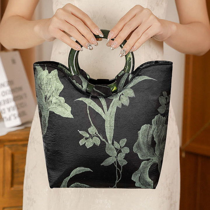 Sac à main vintage imprimé orchidées noires et vertes Buddha Stones - image 2