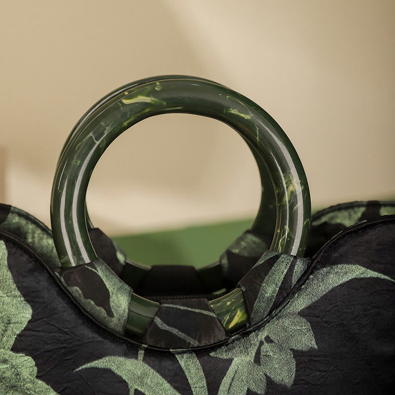 Sac à main vintage imprimé orchidées noires et vertes Buddha Stones - image 4