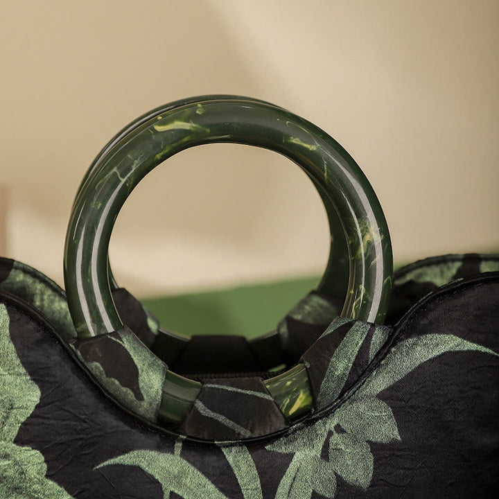 Sac à main vintage imprimé orchidées noires et vertes Buddha Stones - image 4