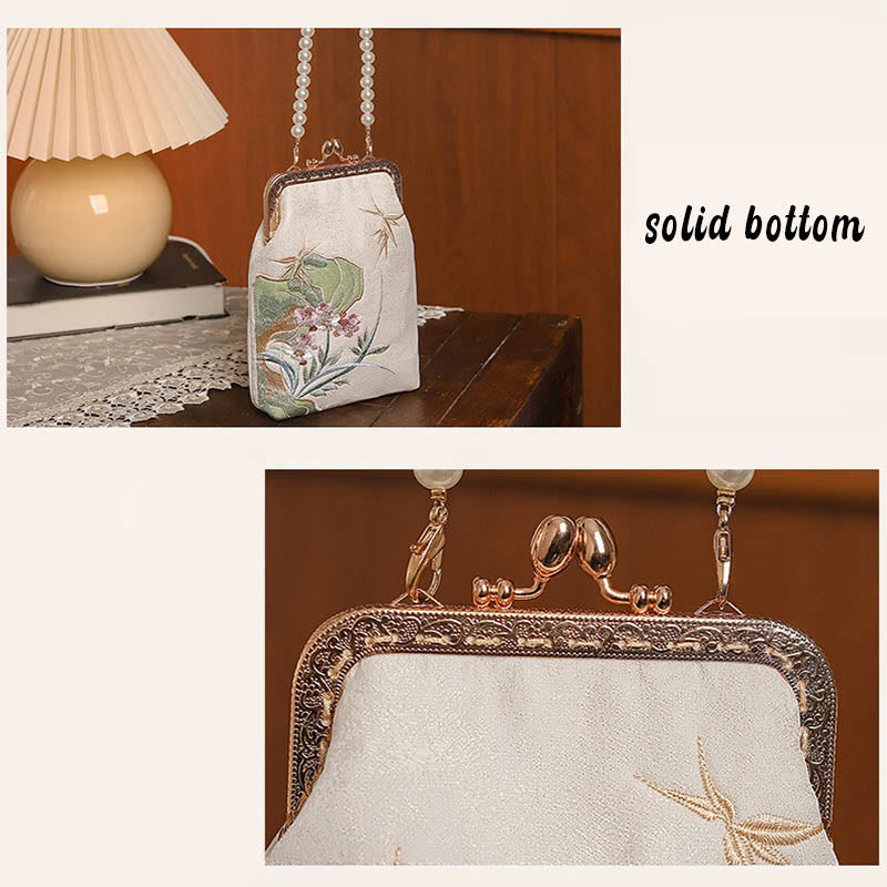Sac à main à bandoulière avec chaîne en Buddha Stones et pierres de montagne et motif orchidée