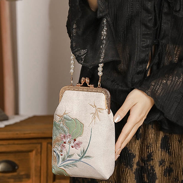 Sac à main à bandoulière avec chaîne en Buddha Stones et pierres de montagne et motif orchidée