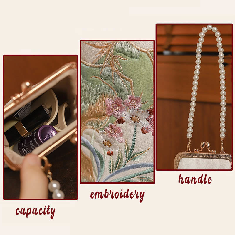 Sac à main à bandoulière avec chaîne en Buddha Stones et pierres de montagne et motif orchidée