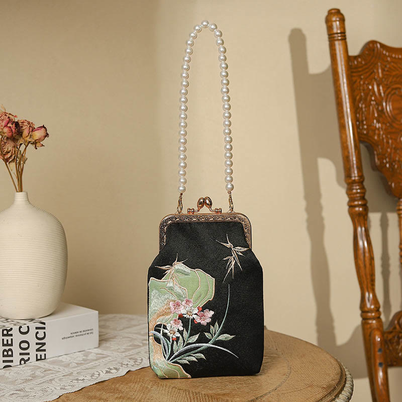 Sac à main à bandoulière avec chaîne en Buddha Stones et pierres de montagne et motif orchidée