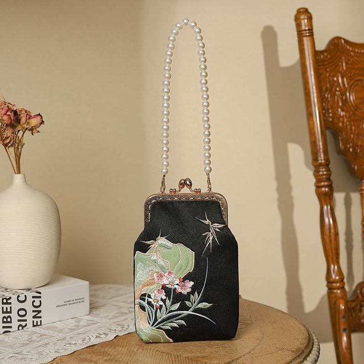 Sac à main à bandoulière avec chaîne en Buddha Stones et pierres de montagne et motif orchidée