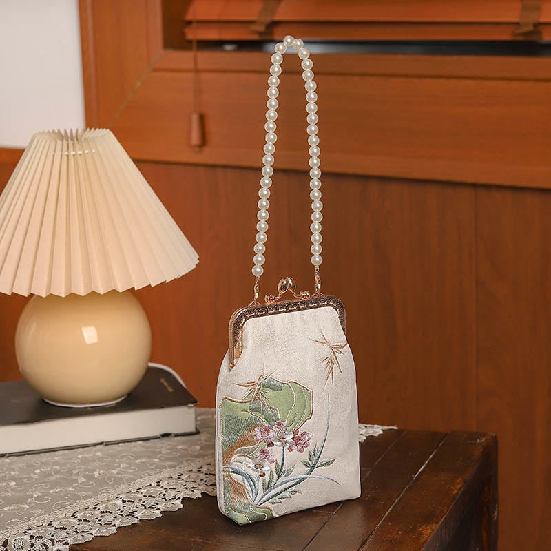 Sac à main à bandoulière avec chaîne en Buddha Stones et pierres de montagne et motif orchidée