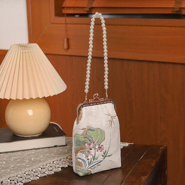Sac à main à bandoulière avec chaîne en Buddha Stones et pierres de montagne et motif orchidée