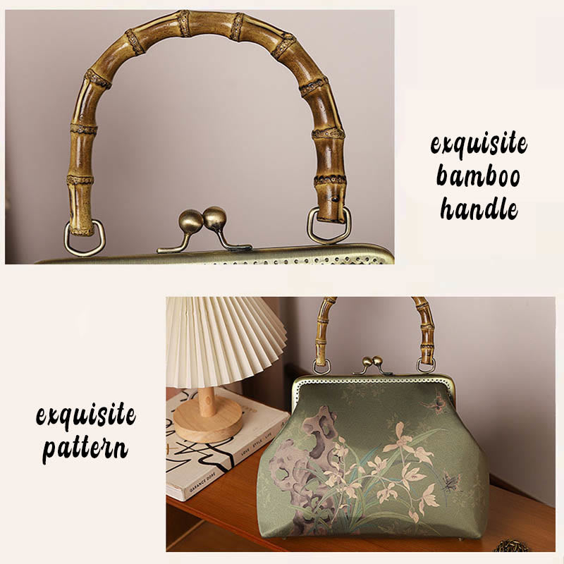 Sac à main en bandoulière avec chaîne en métal et poignée en bambou et Buddha Stones