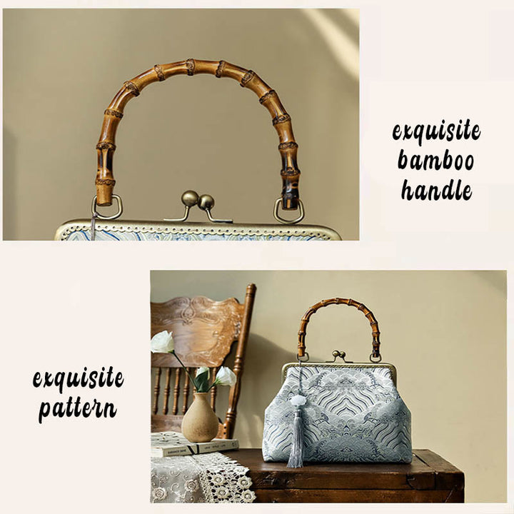 Sac à main à bandoulière avec chaîne en métal et poignée en bambou Buddha Stones Silver Lines