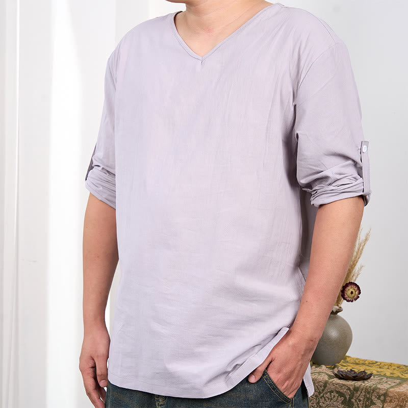 T-shirt à manches trois-quarts pour homme avec Buddha Stones de couleur unie - image 8