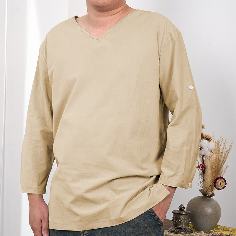 T-shirt à manches trois-quarts pour homme avec Buddha Stones de couleur unie - Mocassin - US/UK/AU48，EU58 (4XL) - image 5