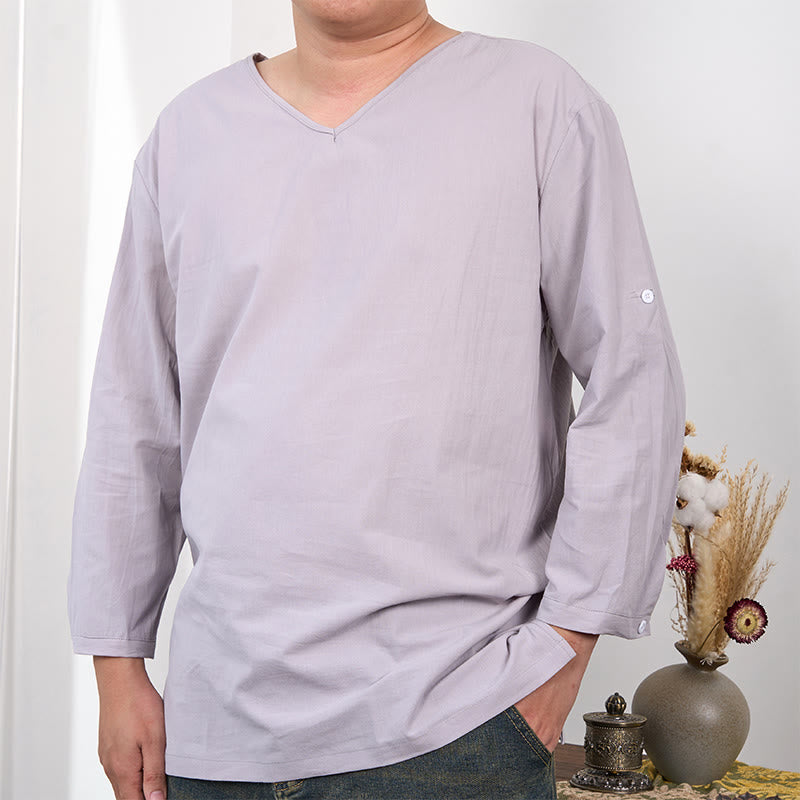 T-shirt à manches trois-quarts pour homme avec Buddha Stones de couleur unie - Gainsboro - US/UK/AU48，EU58 (4XL) - image 7