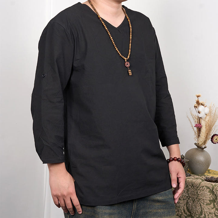 T-shirt à manches trois-quarts pour homme avec Buddha Stones de couleur unie - Noir - US/UK/AU48，EU58 (4XL) - image 3