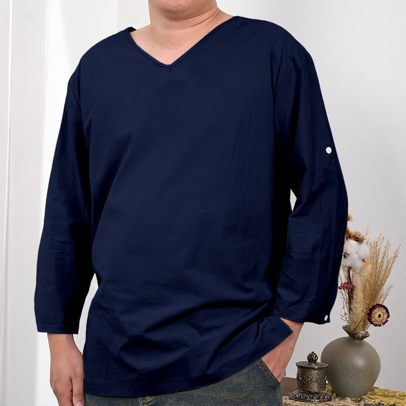 T-shirt à manches trois-quarts pour homme avec Buddha Stones de couleur unie - Bleu acier - US/UK/AU48，EU58 (4XL) - image 6