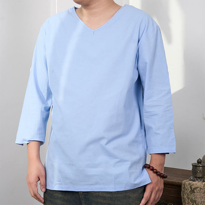 T-shirt à manches trois-quarts pour homme avec Buddha Stones de couleur unie - Bleu ciel clair - US/UK/AU48，EU58 (4XL) - image 0