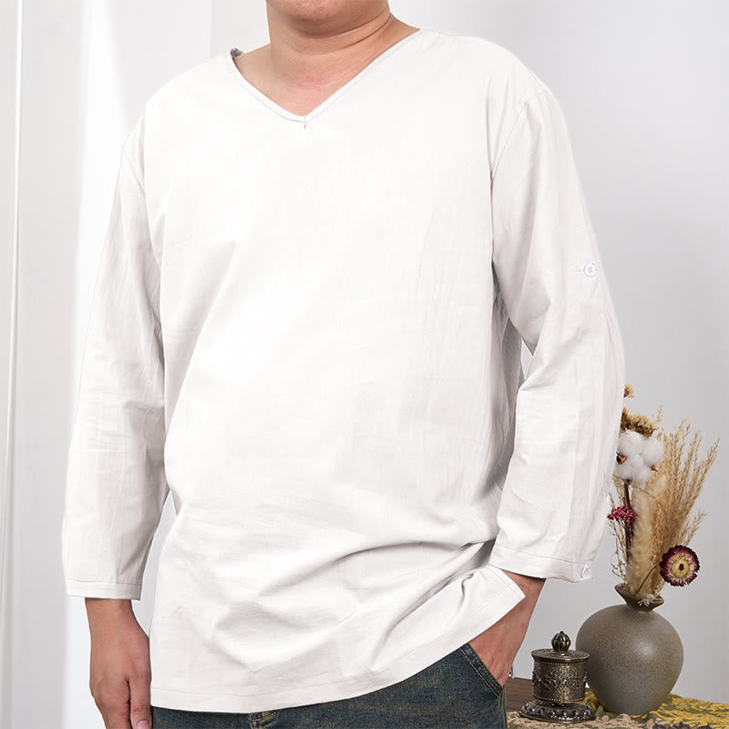 T-shirt à manches trois-quarts pour homme avec Buddha Stones de couleur unie - Lin - US/UK/AU48，EU58 (4XL) - image 10