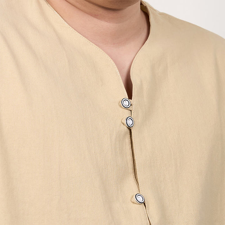 Chemise boutonnée à manches courtes en coton et lin pour homme Buddha Stones
