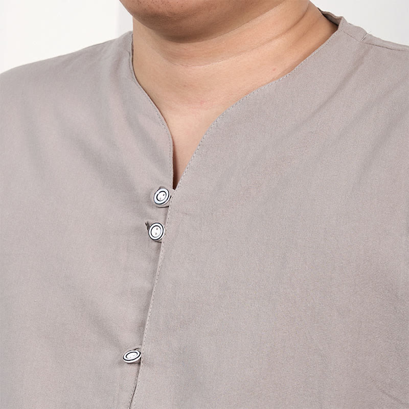 Chemise boutonnée à manches courtes en coton et lin pour homme Buddha Stones
