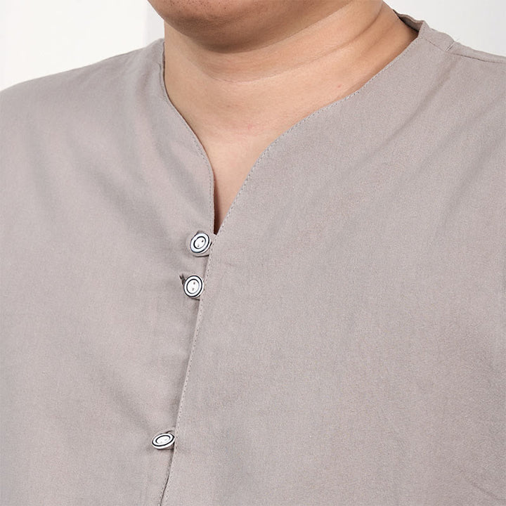 Chemise boutonnée à manches courtes en coton et lin pour homme Buddha Stones