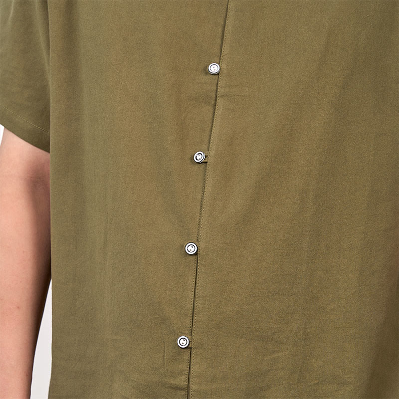 Chemise boutonnée à manches courtes en coton et lin pour homme Buddha Stones