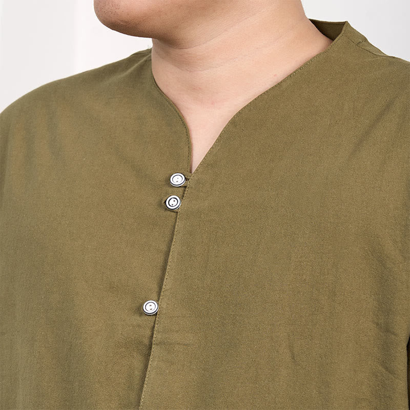Chemise boutonnée à manches courtes en coton et lin pour homme Buddha Stones