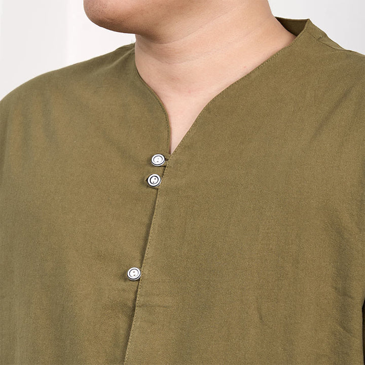 Chemise boutonnée à manches courtes en coton et lin pour homme Buddha Stones