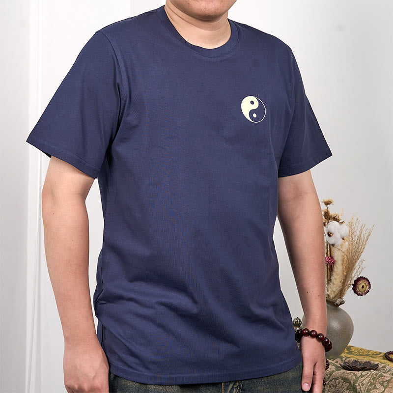T-shirt d'été en coton à manches courtes et col rond pour homme Buddha Stones Yin Yang - Bleu acier - US/UK/AU42，EU52 (3XL) - image 1