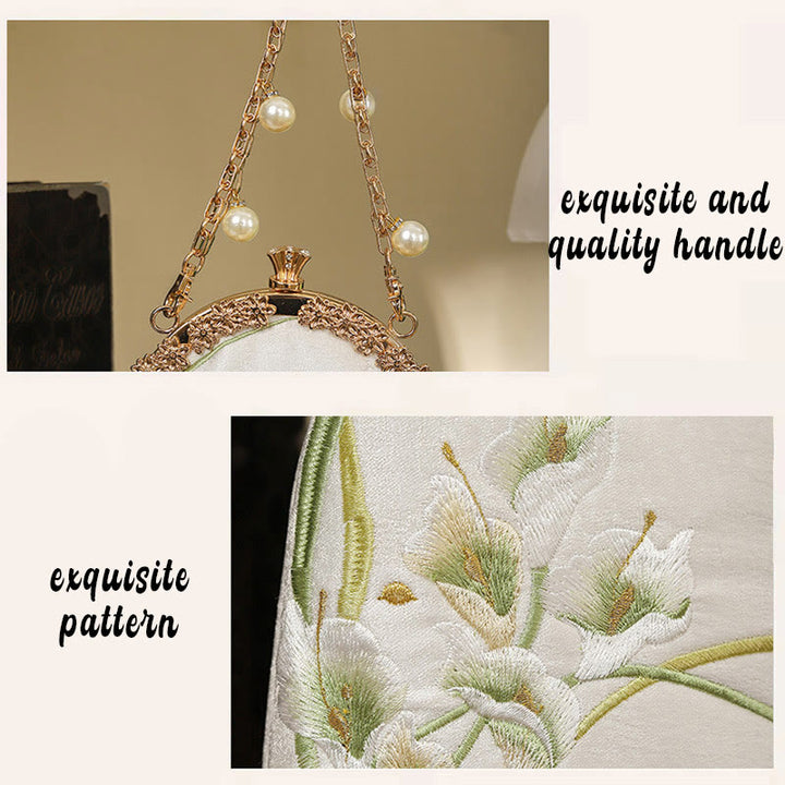 Sac à main avec poignée en métal et broderie Buddha Stones Calla