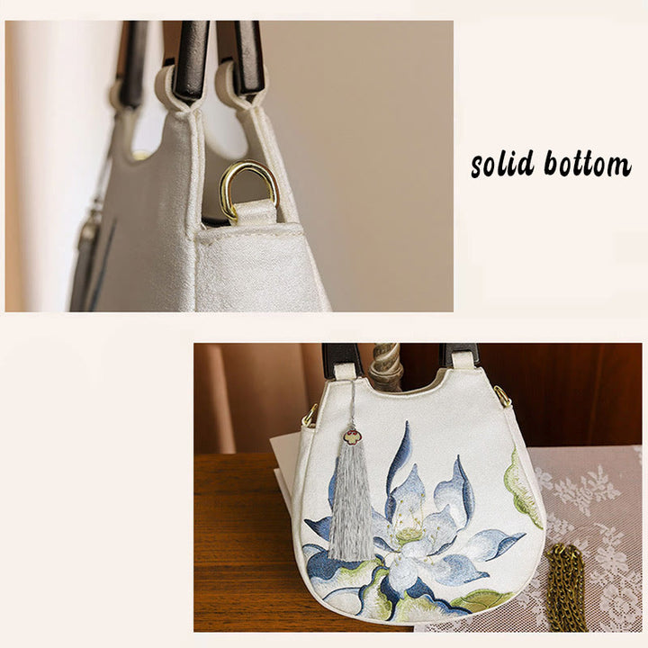 Sac à main brodé Buddha Stones Lotus Sac à bandoulière